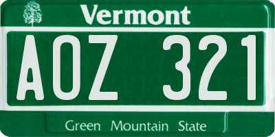 VT license plate AOZ321