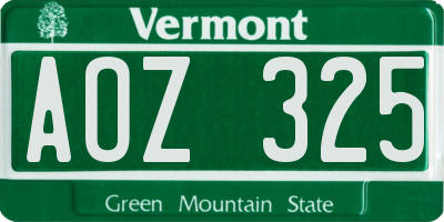 VT license plate AOZ325