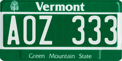 VT license plate AOZ333