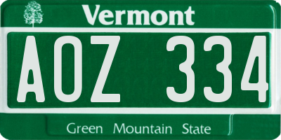 VT license plate AOZ334