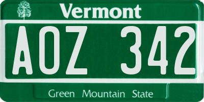 VT license plate AOZ342