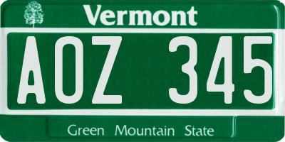 VT license plate AOZ345