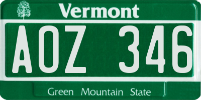 VT license plate AOZ346