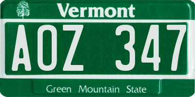 VT license plate AOZ347