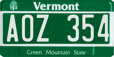 VT license plate AOZ354