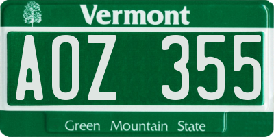 VT license plate AOZ355