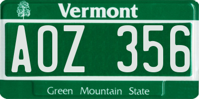 VT license plate AOZ356