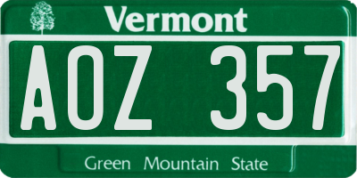 VT license plate AOZ357
