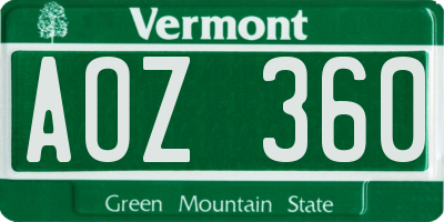 VT license plate AOZ360