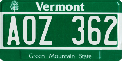 VT license plate AOZ362