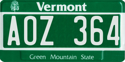 VT license plate AOZ364
