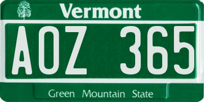VT license plate AOZ365