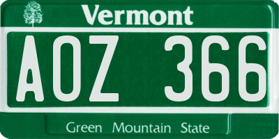 VT license plate AOZ366