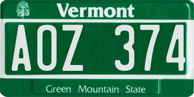 VT license plate AOZ374