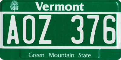 VT license plate AOZ376