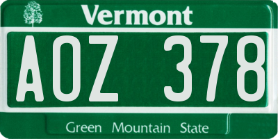 VT license plate AOZ378