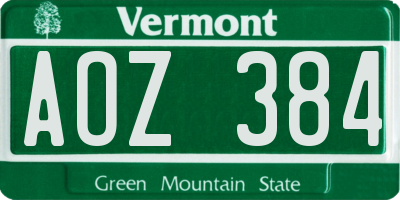 VT license plate AOZ384