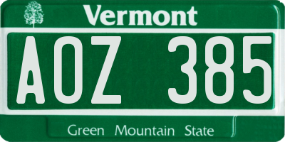 VT license plate AOZ385