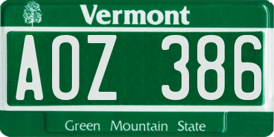 VT license plate AOZ386