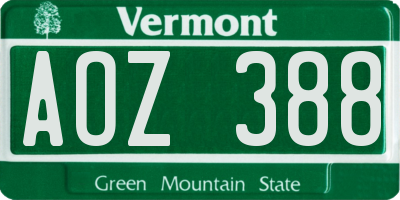 VT license plate AOZ388