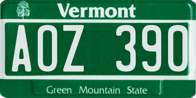 VT license plate AOZ390