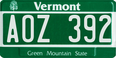 VT license plate AOZ392
