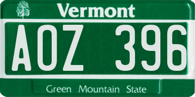 VT license plate AOZ396