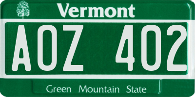 VT license plate AOZ402