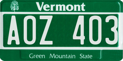 VT license plate AOZ403