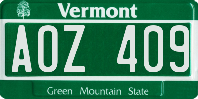 VT license plate AOZ409