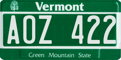 VT license plate AOZ422