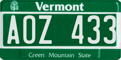 VT license plate AOZ433