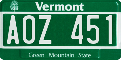 VT license plate AOZ451