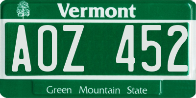 VT license plate AOZ452