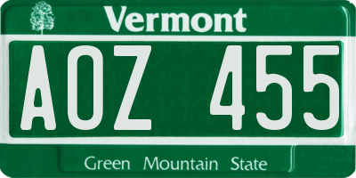 VT license plate AOZ455