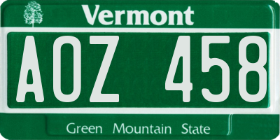 VT license plate AOZ458
