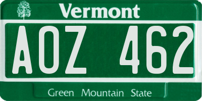 VT license plate AOZ462