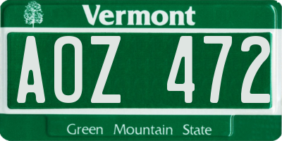 VT license plate AOZ472