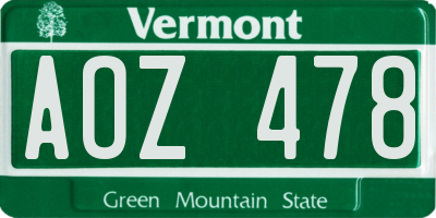 VT license plate AOZ478