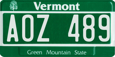 VT license plate AOZ489