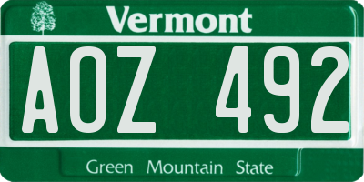 VT license plate AOZ492