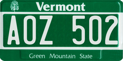 VT license plate AOZ502