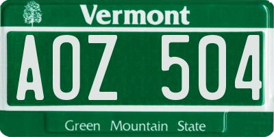 VT license plate AOZ504