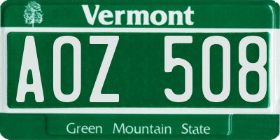 VT license plate AOZ508