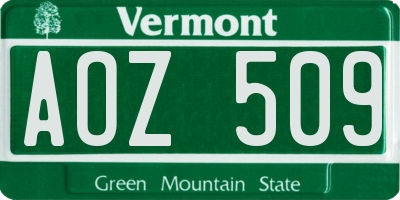 VT license plate AOZ509