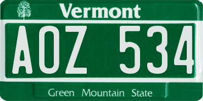 VT license plate AOZ534