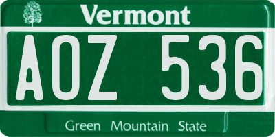 VT license plate AOZ536