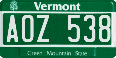 VT license plate AOZ538