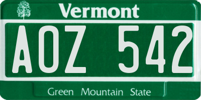 VT license plate AOZ542
