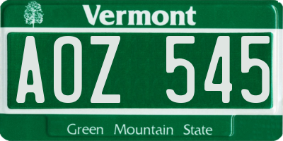 VT license plate AOZ545